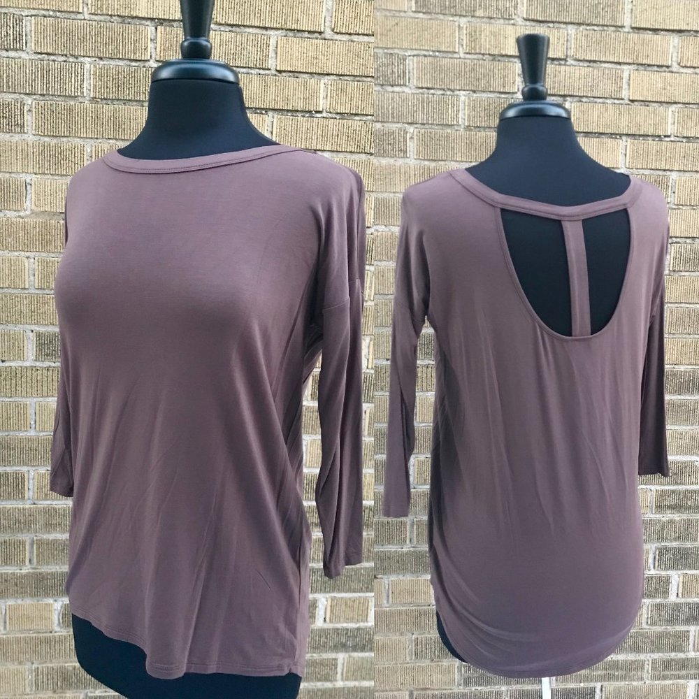 Brown T-Back Three-Quarter Sleeve Tunic Top sizes S to 3XL